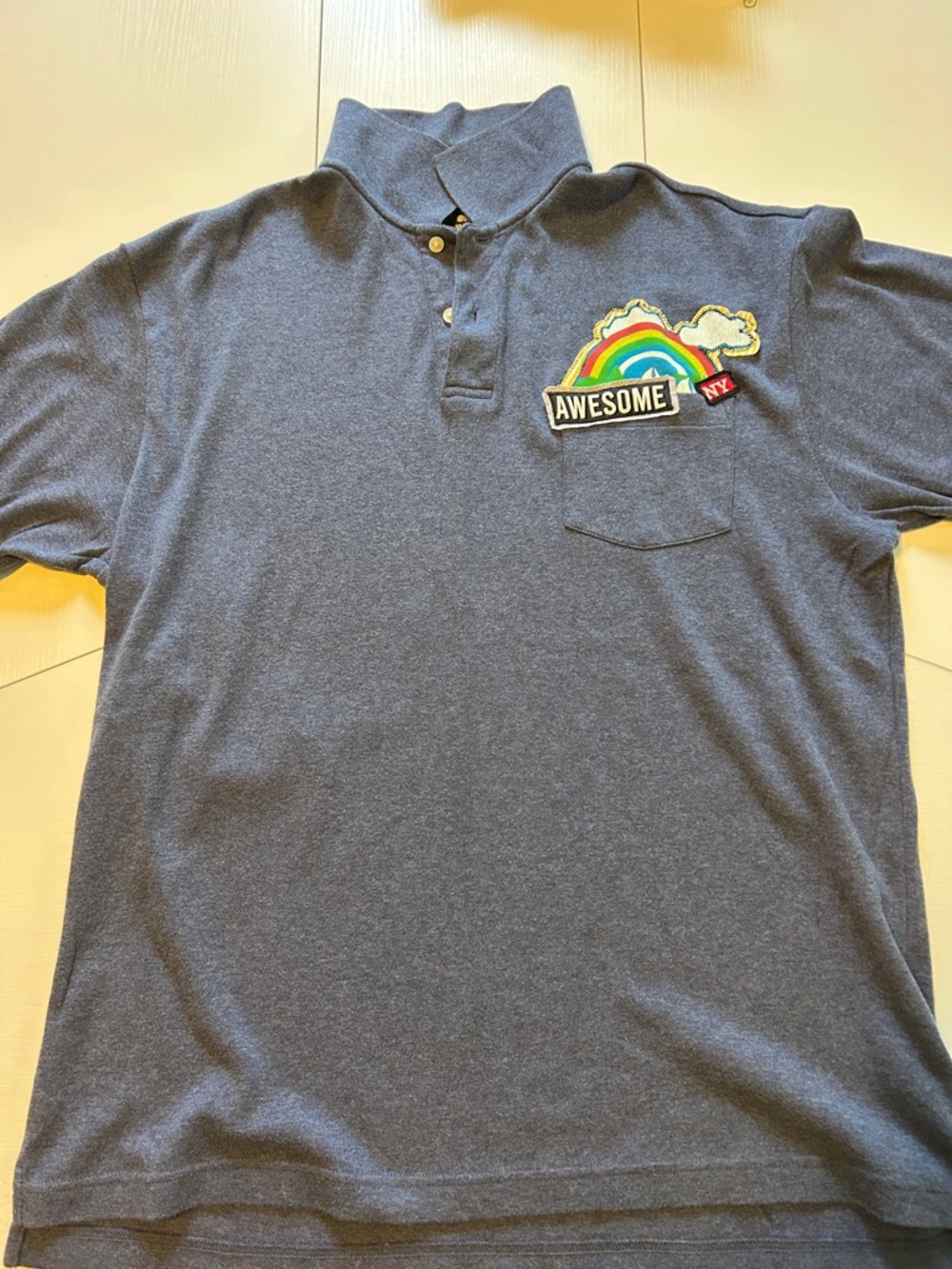 Navy Polo with Rainbow "Awesome" Patch